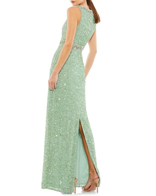 Mac Duggal Green Embellished Sequin Column Gown