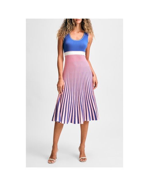 Isaac Mizrahi New York Red Stripe Sleeveless Fit & Flare Sweater Dress