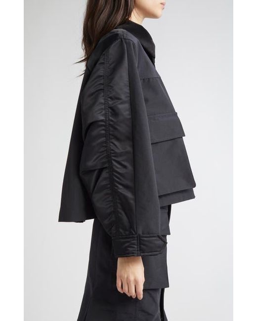Sacai Grosgrain & Twill Blouson Jacket in Black | Lyst