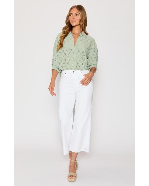 Vici Collection Green Amber Eyelet Crepe Button-Up Shirt