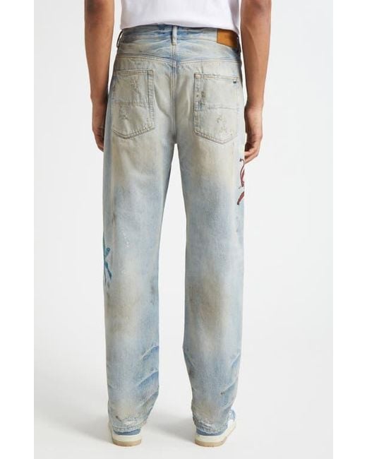 Amiri Blue Sinners Embroidered Distressed Jeans for men