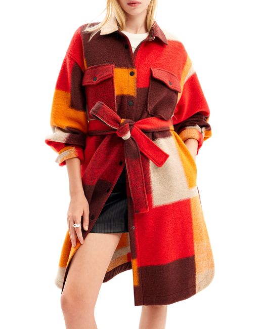 Desigual Red Helsinki Colorblock Wool Blend Coat