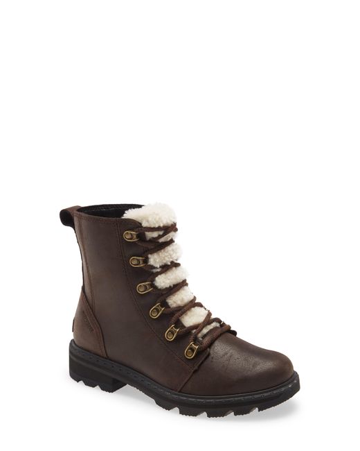 Sorel Brown Lennox Lace-up Boot With Genuine Shearling Trim