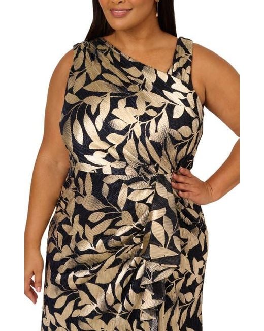 Adrianna Papell Multicolor Asymmetric Metallic Foil Leaf Gown