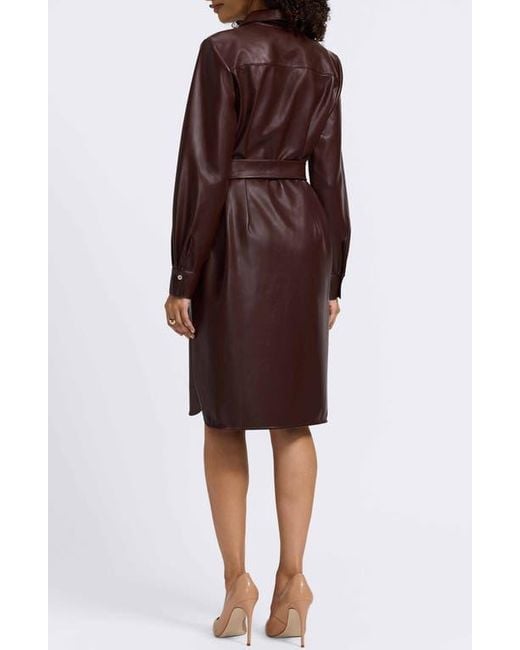 Foxcroft Rocca Long Sleeve Faux Leather Shirtdress in Red | Lyst