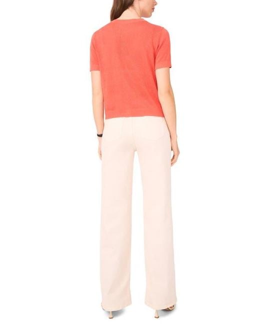 Halogen® Red Short Sleeve Button-Up Sweater