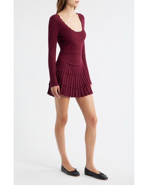 LoveShackFancy Red Long Sleeve Pointelle Sweater Minidress