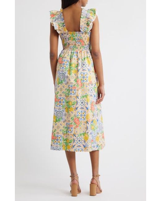 Anne Klein Multicolor Ruffle Smocked Bodice Midi Sundress
