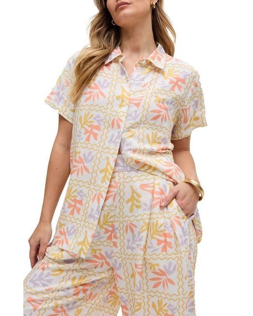 Raffya Natural Matisse Button Down Patchwork Floral Print Shirt