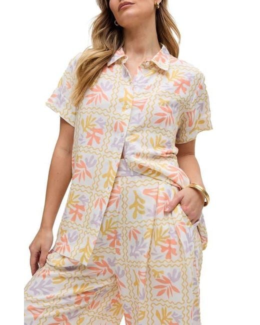 Raffya Natural Matisse Button Down Patchwork Floral Print Shirt