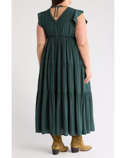 Treasure & Bond Green Crinkle Finish Flutter Sleeve Maxi Dress