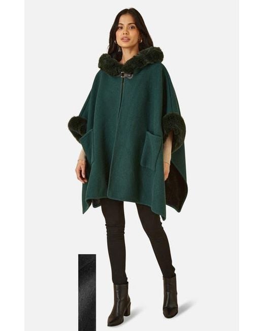 Yumi' Green Hooded Fur Cape Jacket