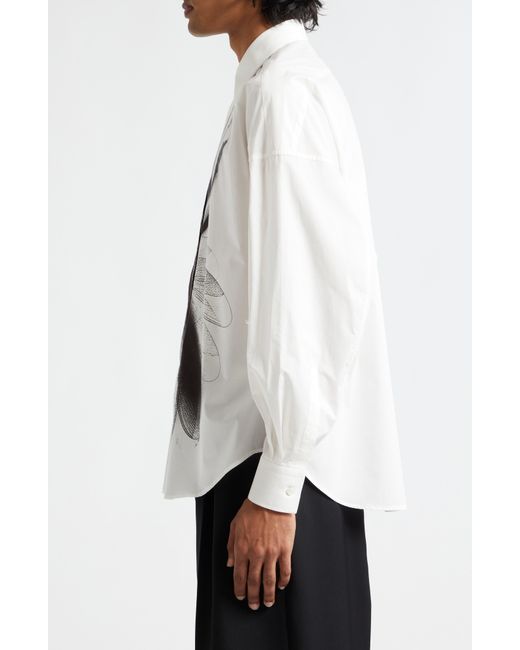 Alexander McQueen White Dragonfly Print Long Sleeve Cotton Button-up Shirt for men