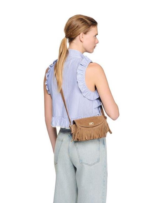 Sandro Natural Mini Mambo Suede Bag