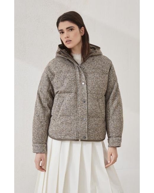 Brunello Cucinelli Gray Flecked Chevron Down Jacket