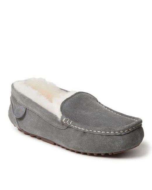 Dearfoams Gray Fireside Mel Genuine Shearling Moccasin Slipper