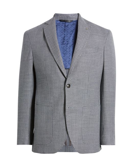 Ted Baker Blue Keith Slim Fit Step Check Wool & Cotton Sport Coat for men