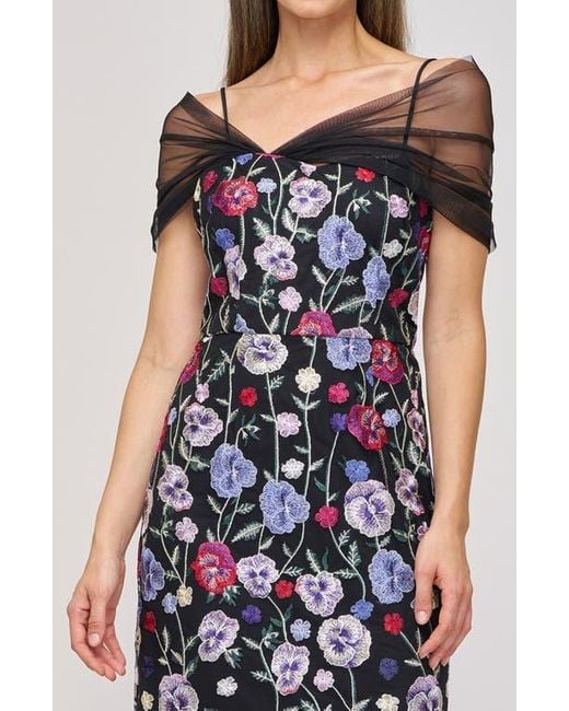 JS Collections White Stormi Floral Embroidery Mesh Sleeve Gown