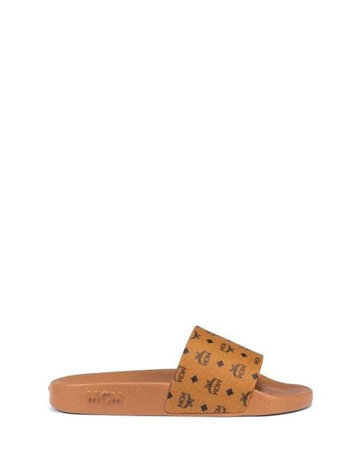 MCM Brown Monogram Print Rubber Slides for men