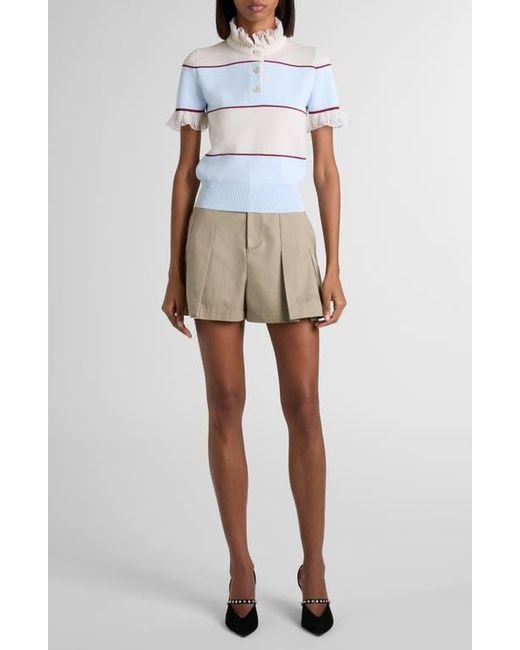 Alexander McQueen Blue Lace Ruffle Stripe Polo