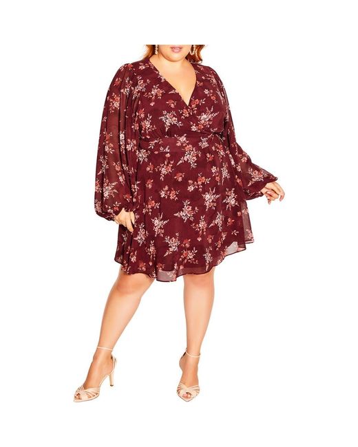 City Chic Women's Red Tallulah Floral Long Sleeve Faux Wrap Dress - Main Image