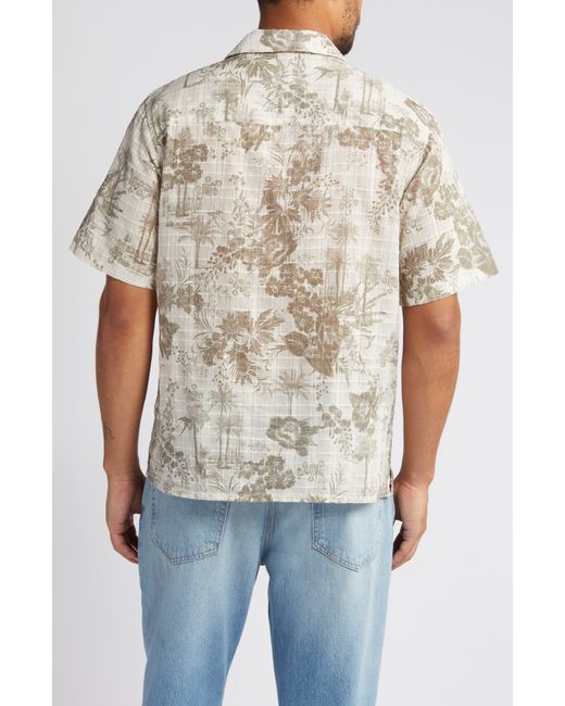 Wax London Green Palm Floral Print Short Sleeve Cotton Button-up Shirt for men
