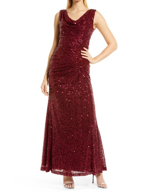 Vince Camuto Red Cowl Neck Sequin Gown