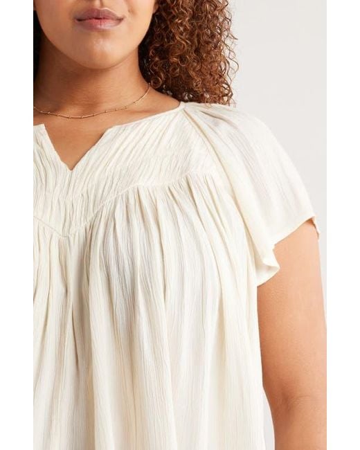 Treasure & Bond White Shirred Raglan Sleeve Gauze Top