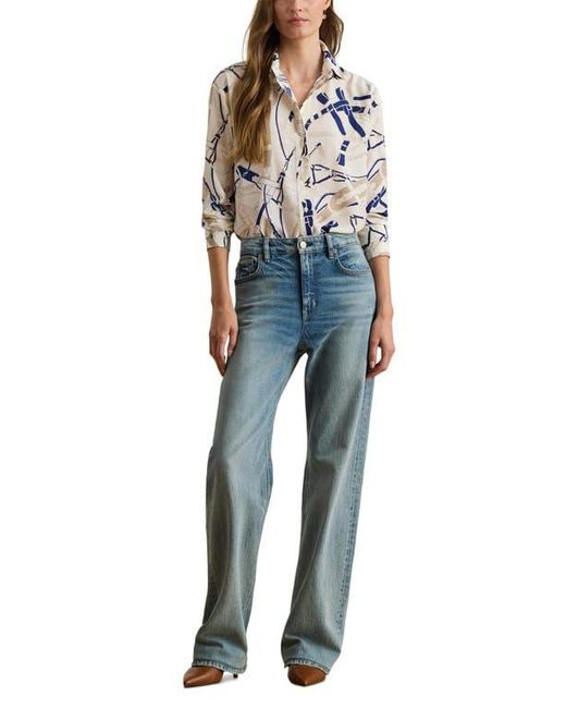 Ralph Lauren Blue Belting Print Classic Fit Crepe Button-Up Shirt