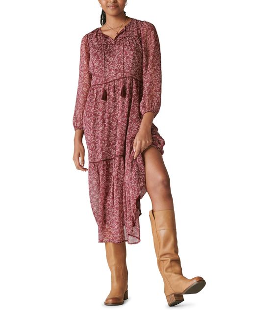 Lucky Brand Floral Print Long Sleeve Tiered Maxi Dress | Lyst