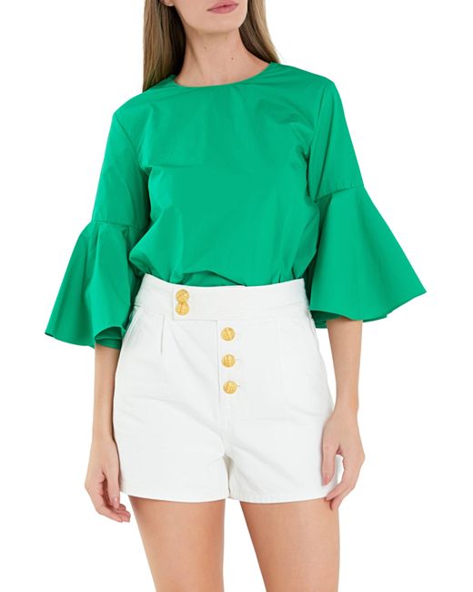 English Factory Green Bell Sleeve Cotton Top