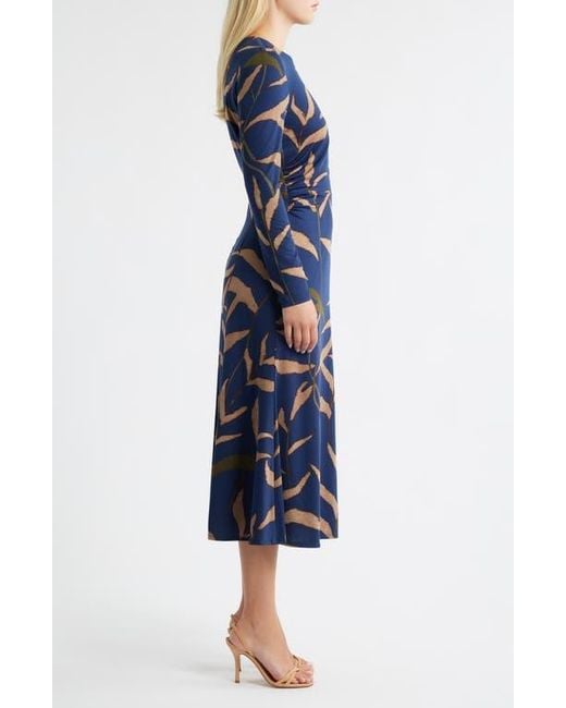 Julia Jordan Blue Abstract Print Long Sleeve Midi Dress