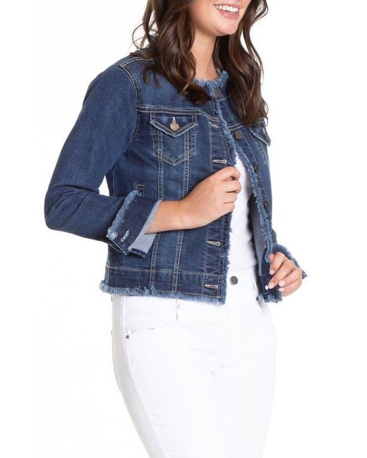 Apny Blue Frayed Collarless Denim Jacket