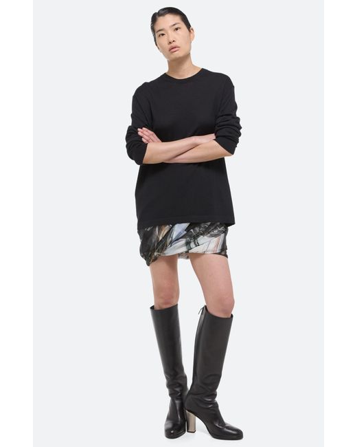 Helmut Lang Black Print Bubble Silk Miniskirt