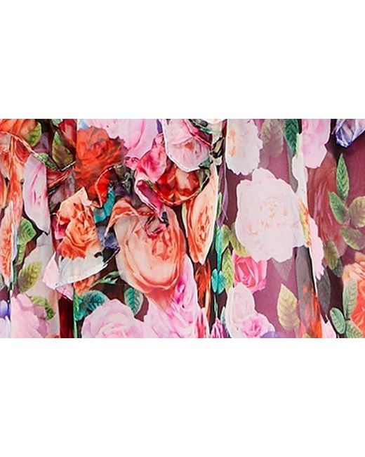 Mac Duggal Red Floral Print Ruffle Cutout Gown