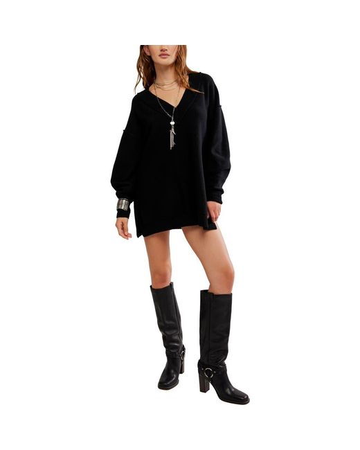Free People Black Chelsea V-Neck Tunic Sweater