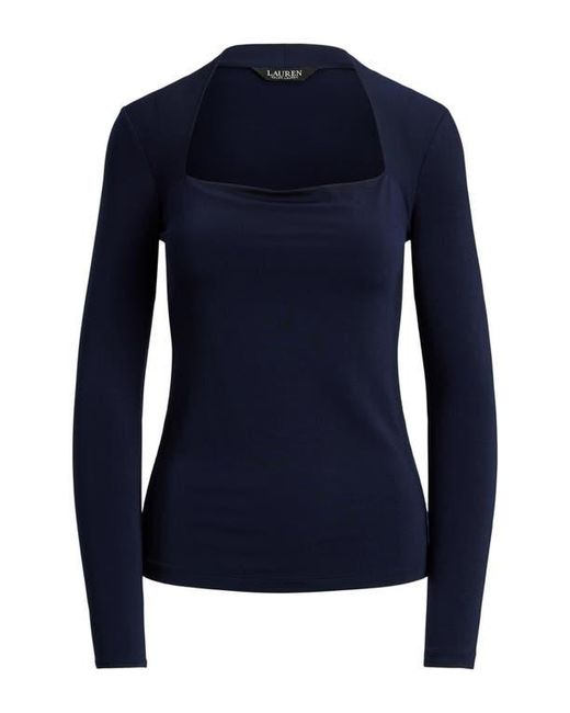 Ralph Lauren Blue Stretch Jersey Square Neck Top