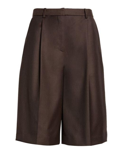 Loulou de Saison Brown Adler Pleated Virgin Wool Bermuda Shorts