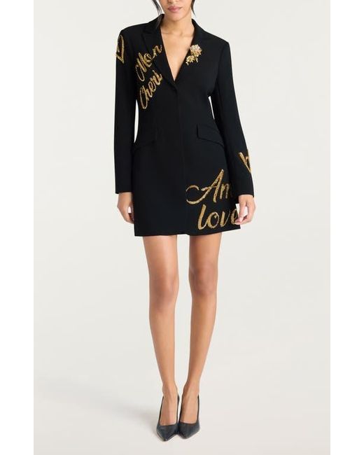 Cinq  Sept Women's Black Crushed Sequin Long Sleeve Coat Dress