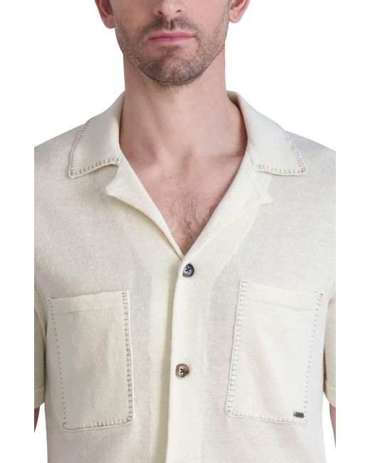 Karl Lagerfeld White Stitch Detail Linen Short Sleeve Cardigan for men