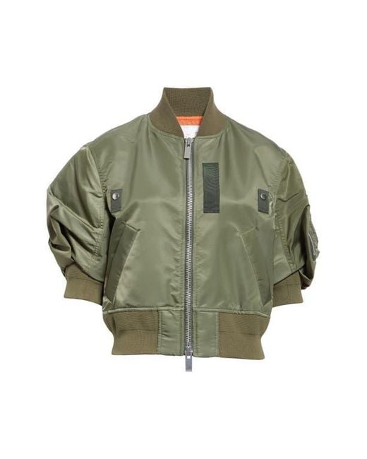 【関税&送料込】Sacai Army Green Nylon Bomber Jacket Sacai Nylon Twill Bomber Jacket in Army Green | Santa Fe Dry