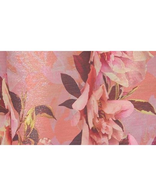 Aidan Mattox Red Print Metallic Jacquard Strapless Gown