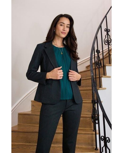 Liverpool Los Angeles Black Herringbone Fitted One-Button Blazer