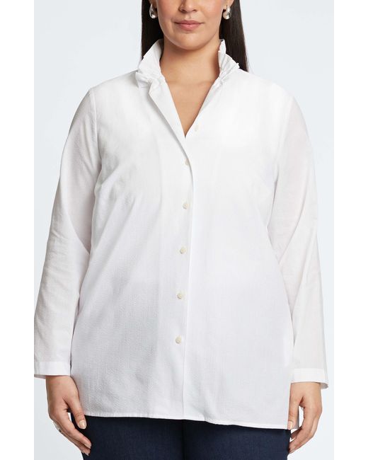 Foxcroft White Carolina Seersucker Cotton Blend Button-up Shirt