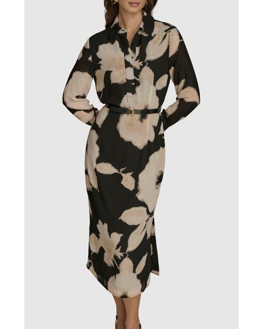 Donna Karan Multicolor Floral Print Long Sleeve Shirtdress