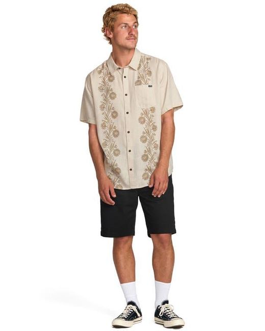 Billabong Natural Cordoba Floral Short Sleeve Linen Blend Button-Up Shirt for men