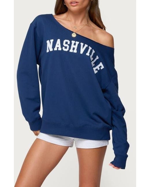 Edikted Blue Nashville Oversize Off The Shoulder Sweatshirt
