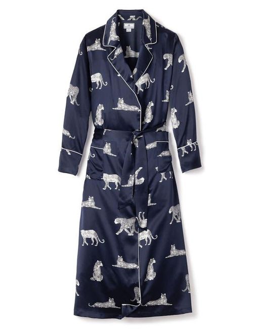 Petite Plume Blue Panthre De Nuit Piped Silk Robe