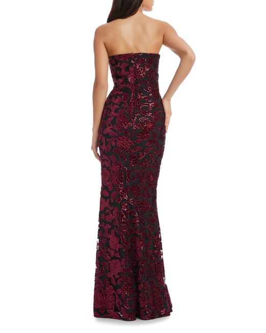 Dress the Population Red Fernanda Floral Sequin Strapless Evening Gown
