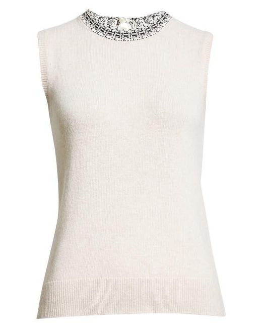 St. John Natural Contrast Trim Wool Blend Shell